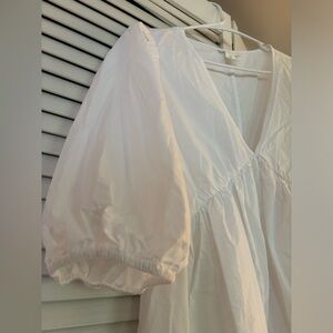 H&M Womens White 3/4 Sleeve V-Neck Eyelet Pullover Mini Dress Size Medium